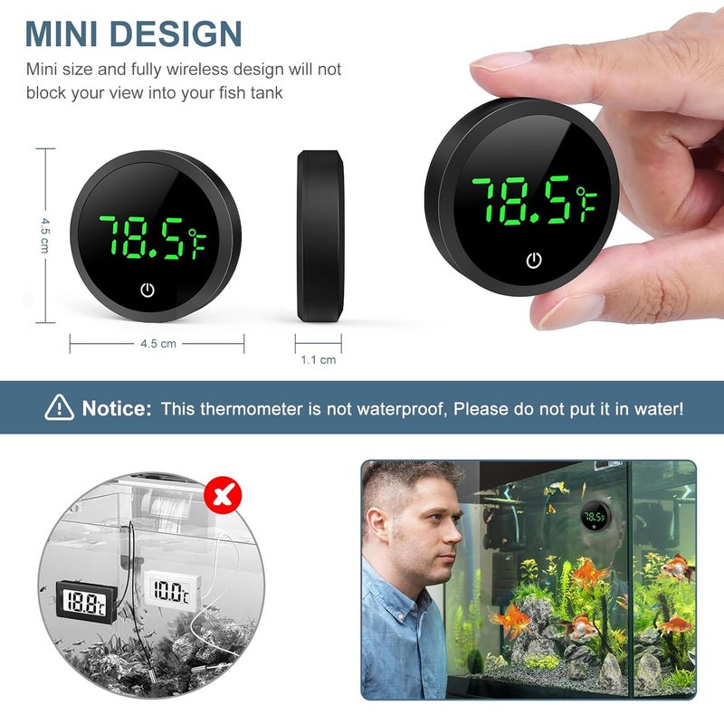 Ankilo Upgraded Aquarium Thermometer, 5S Refresh Speed, Digital Fish Tank Thermometer LED Display ±1°F, Stick-on Thermometer for Aquariums, Glass Containers - Image 4